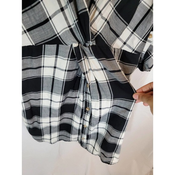 Abercrombie and Fitch Plaid Twist Front Button Down Dress Large Black and White - Picture 3 of 6